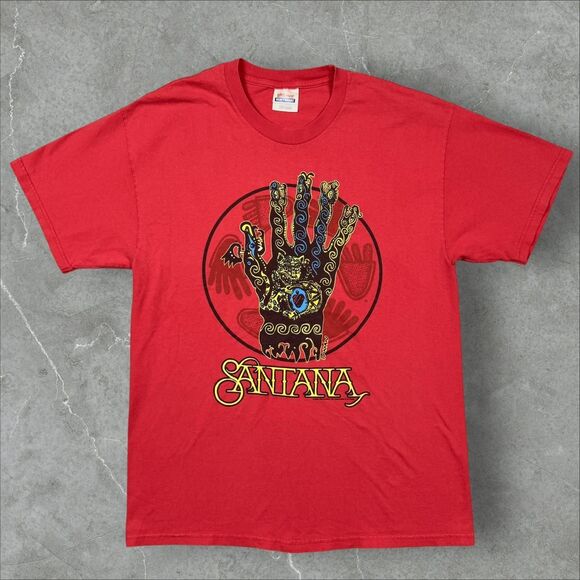 VTG Carlos Santana 2002 Michael Roman River of Colors Hand Y2K Red T-Shirt - L - Picture 1 of 7